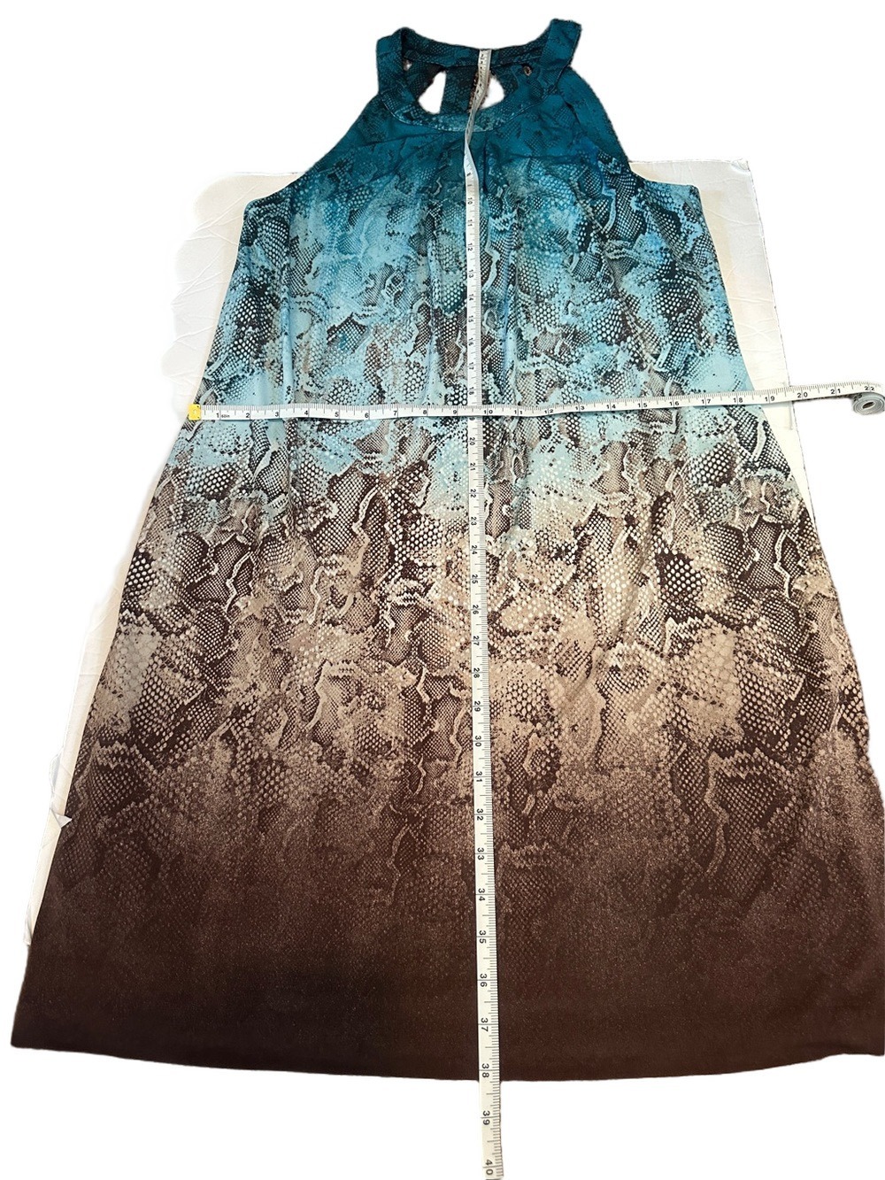 White House Black Market Blue Brown Snake Print Halter Dress Large - Picture 9 of 9